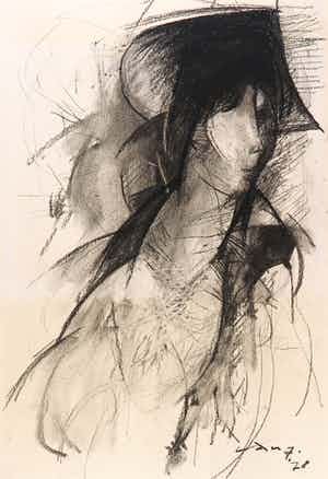 Dana Andreev - Houtskool, Geabstraheerd portret verkocht voor € 100!