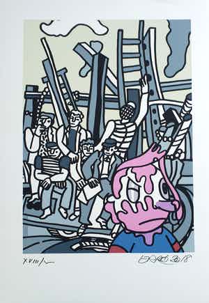 Erro - Zonder Titel (Fernand Léger ) - 72 x 51 cm - Gesigneerd en gedateerd 2018 verkocht voor € 175!