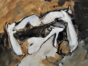 Marcelle Hanselaar - Intrigerend gemengde techniek schilderij "Medea" gesigneerd met opdracht kopen? Bied vanaf 30!