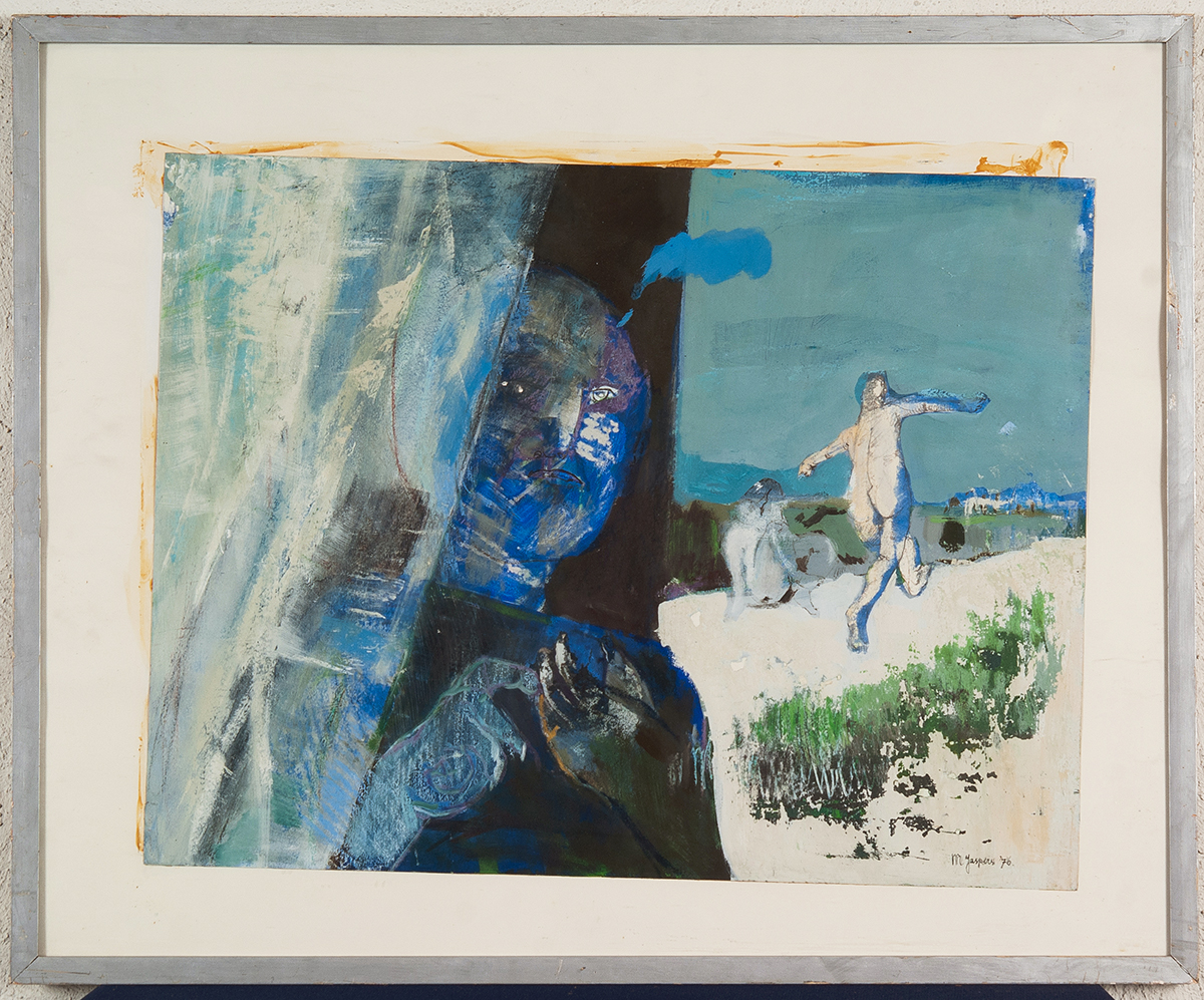 Marjan Jaspers - Naar buiten kijken - Acrylverf oliepastel en bister op papier - BKR Haarlem kopen? Bied vanaf 5!