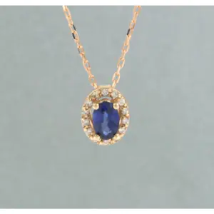 14k gouden collier met hanger bezet saffier en briljant geslepen diamant 0,10ct kopen? Bied vanaf 215!