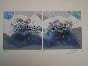 Georges Dussau - Carre Blue, Farbradierung kopen? Bied vanaf 150!