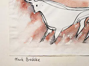 Henk Brokke - Expressionistische gemengde techniek (aquarel, inkt, wash) "Stier" gesigneerd kaufen? Bieten Sie von 43!