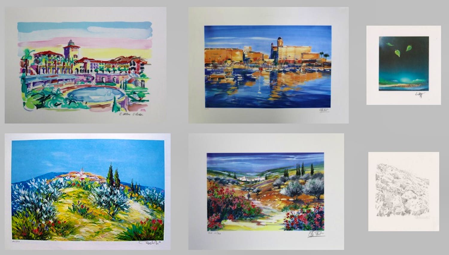 Manfred Grommelt - e.a: Collectie van zes handgesigneerde kunstwerken: Landschappen kaufen? Bieten Sie von 20!