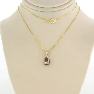 14k geel gouden collier  met hanger bezet met amethist - 45 cm kopen? Bied vanaf 165!
