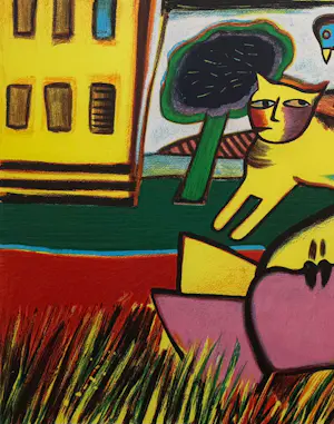 Corneille - handgesigneerde kleurenlitho | 'La maison jaune' | 2002 (INGELIJST) kopen? Bied vanaf 350!