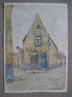 Piet Kramer - Aquarel stadsgezicht kopen? Bied vanaf 30!