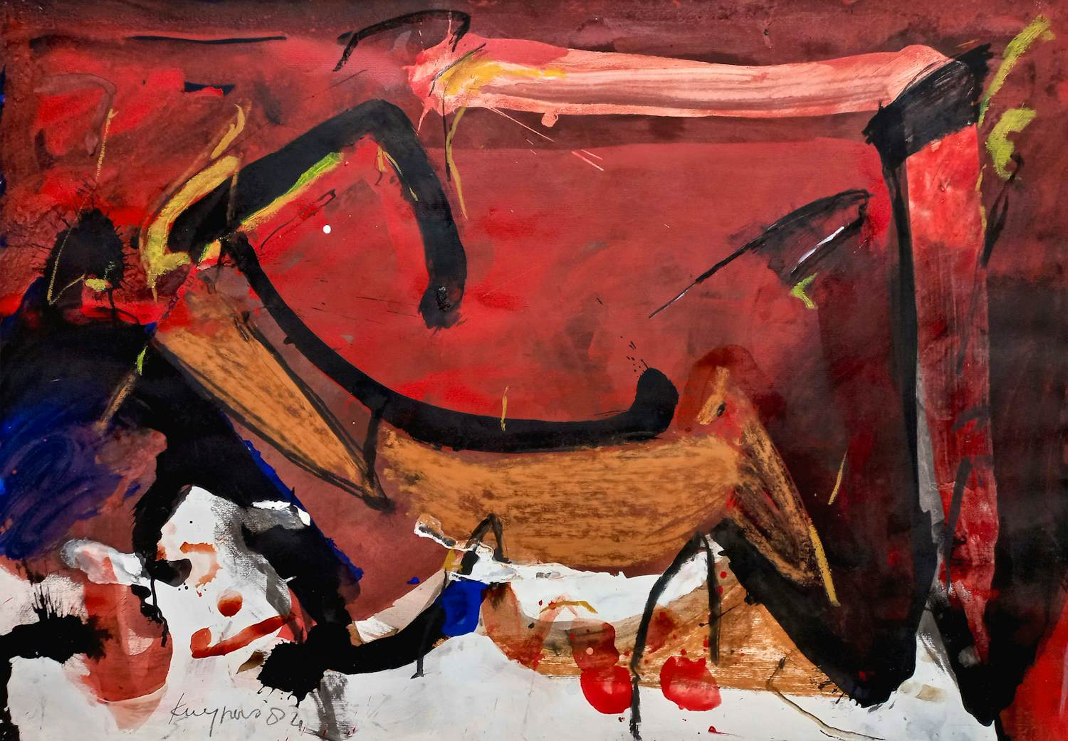 Theo Kuijpers - Abstracte compositie, gemengde techniek op papier (ingelijst, groot) kopen? Bied vanaf 395!