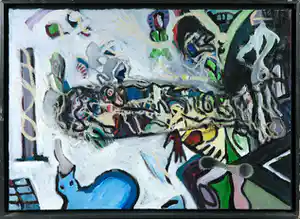 Rachid Ben Ali - Olieverf op doek, Zonder titel - Ingelijst verkocht voor € 300!