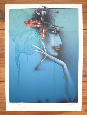 Paul Wunderlich - Tete d' une femme, bleu - Lithografie - Handgesigneerd kopen? Bied vanaf 65!