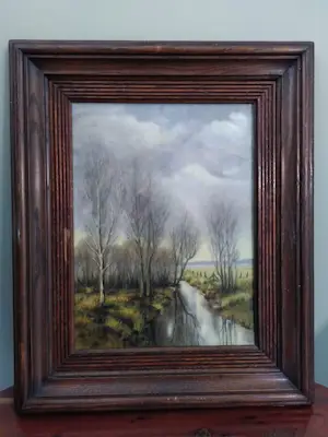 AcheterNiet of onleesbaar gesigneerd - Herfstlandschap met beek - gesigneerd monogram TS of ST?? Enchérissez de 10!