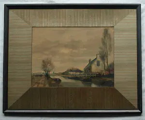Adriaan Terhell - Ingelijste aquarel , Boerderij aan het water – Lijst, 50 x 63 cm. – ca. 1920 kopen? Bied vanaf 1!