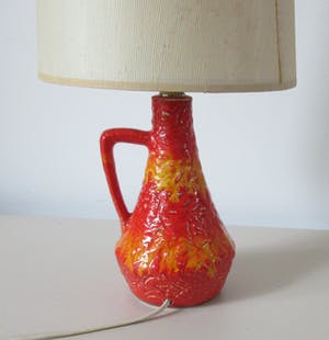 Bodo Mans - Fat Lava Oranje Rode lampvoet model 566-17 incluis originele kap - Bay Keramik kopen? Bied vanaf 30!