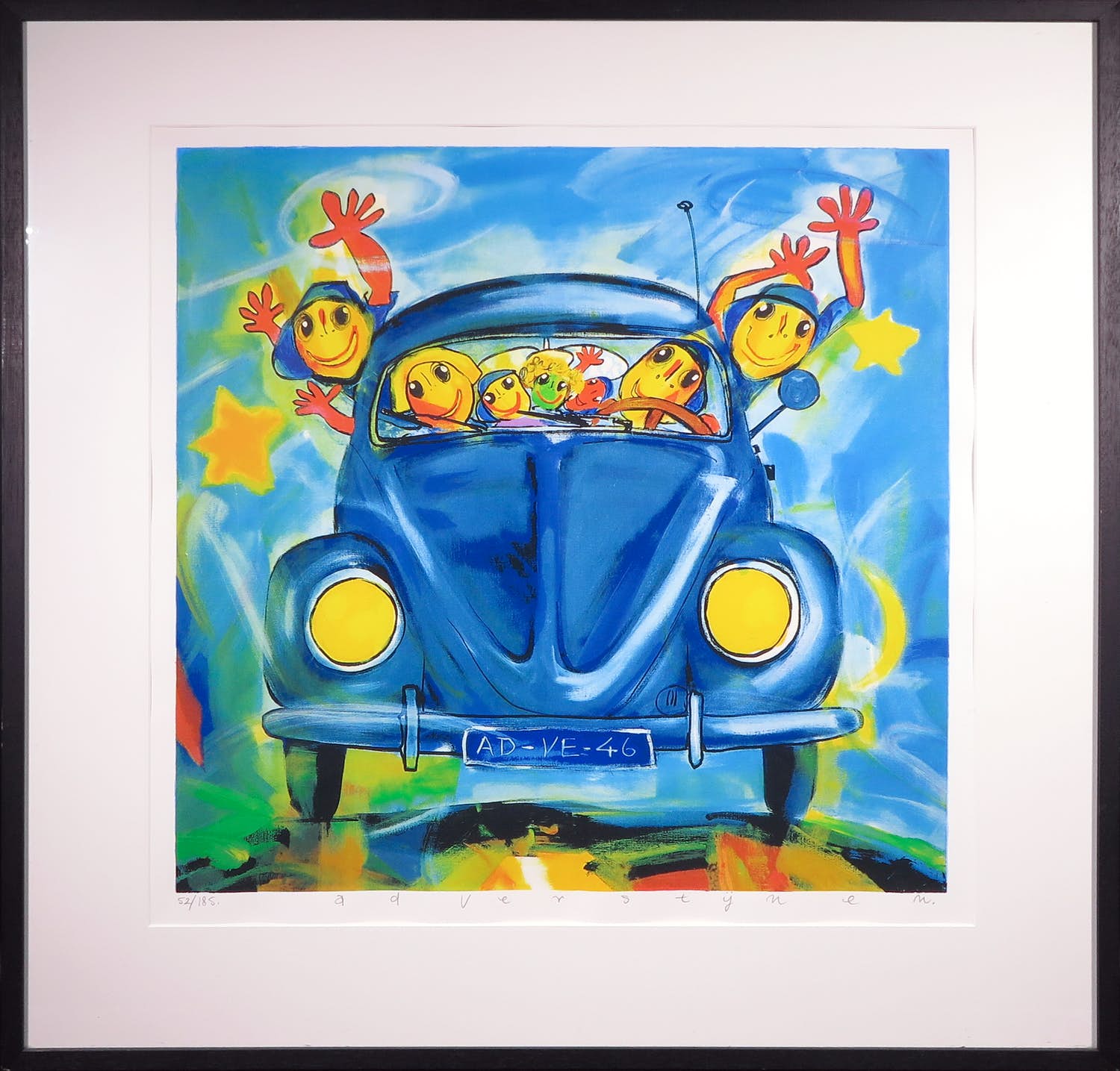 Ad Verstijnen - Zeefdruk, Volkswagen Brilletje voorruit - Ingelijst verkocht voor € 100!