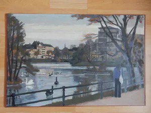 Georg Grulich - Am Schwanenspiegel in Düsseldorf, Ölgemälde, signiert 1980 kopen? Bied vanaf 390!