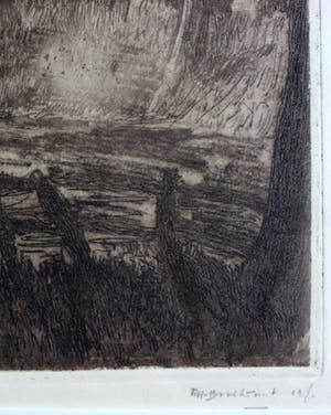 Frederika Broeksmit - ets: landweg bij avond met een lantaarn kopen? Bied vanaf 45!