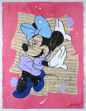 Don Ken - Acryl op collage van partituren, Minnie Mouse - Ingelijst kopen? Bied vanaf 1!