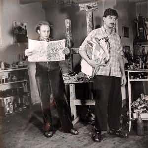 Karel Appel - Henny Riemens foto Karel Appel en Theo Wolvecamp COBRA 1949-51 verkocht voor € 45!