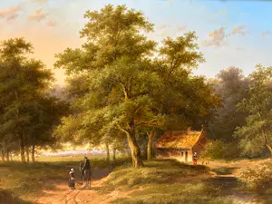 Jan Evert Morel (II) - Landschap met huisje en figuren kopen? Bied vanaf 995!