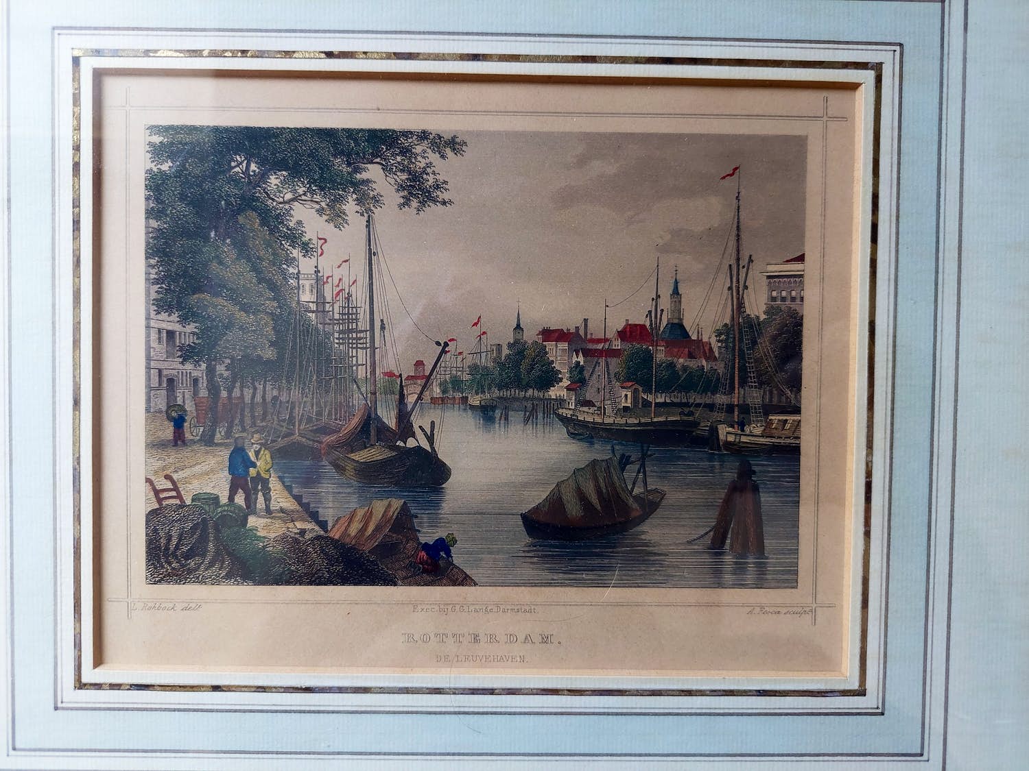 Ludwig Rohbock - handgekleurde staalgravure van Leuvehaven Rotterdam kopen? Bied vanaf 1!