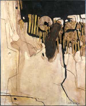 Jelle de Vries - Gemengde techniek op board, Vloedlijn III - Ingelijst verkocht voor € 100!