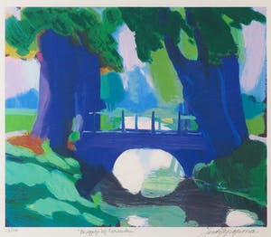 Jentsje Popma - Zeefdruk, Bruggetje bij Giessendam - Ingelijst kopen? Bied vanaf 70!