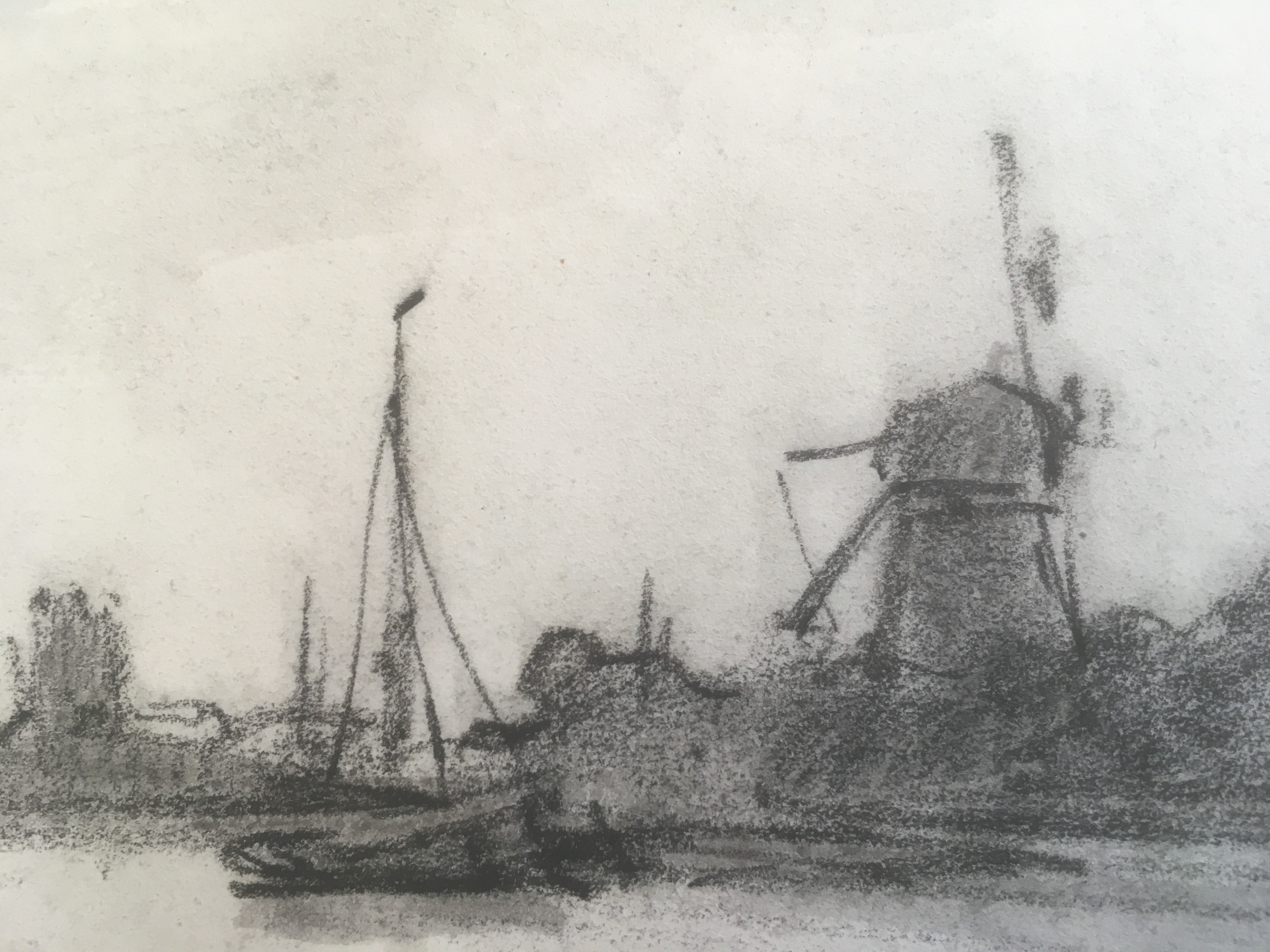 Niet of onleesbaar gesigneerd - Houtskool op papier - Gezicht op Dordrecht. kopen? Bied vanaf 1!