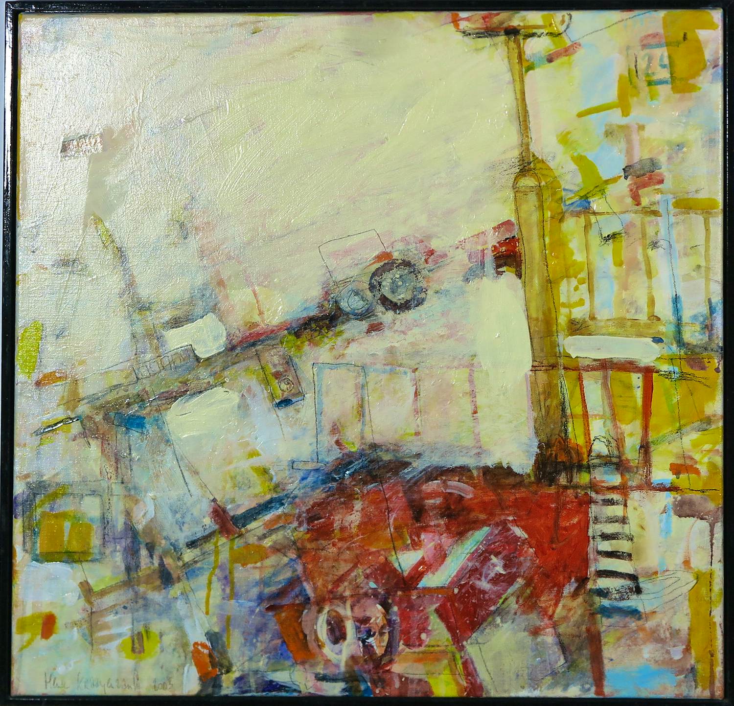 Henk Kraayenzank - Gemengde techniek (olieverf, potlood) op doek, Zonder titel - Ingelijst kopen? Bied vanaf 150!