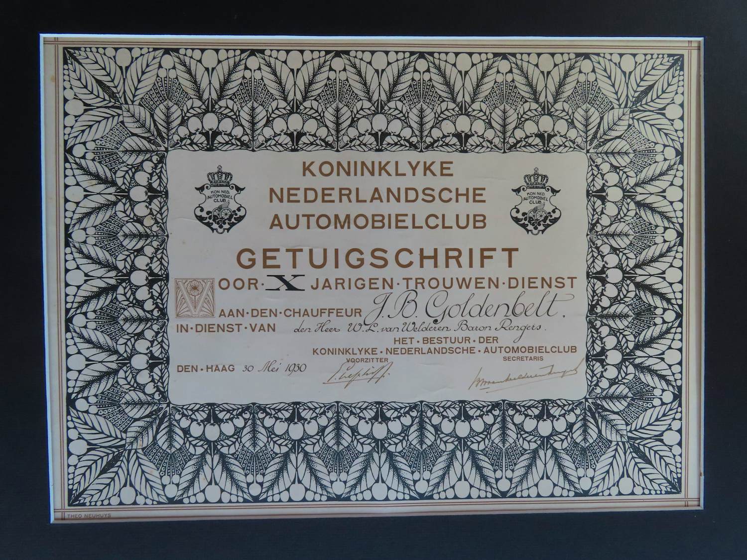 AcheterTheo Neuhuys - Koninklijke Nederlandse Automobielclub : Getuigschrift? Enchérissez de 35!