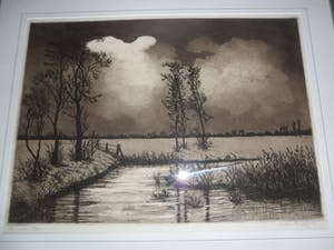 Cor van der Woerd - Ets, Titel, "Stemming". kopen? Bied vanaf 35!
