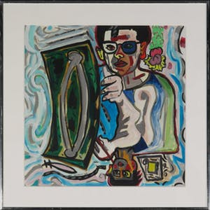 Cees Landsaat - Acryl op papier, De holle spiegel - Ingelijst kopen? Bied vanaf 40!