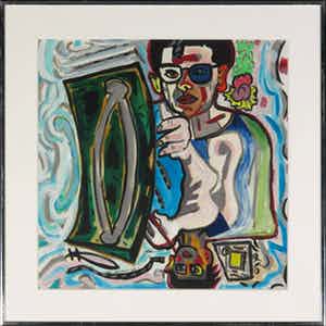 Cees Landsaat - Acryl op papier, De holle spiegel - Ingelijst verkocht voor € 40!