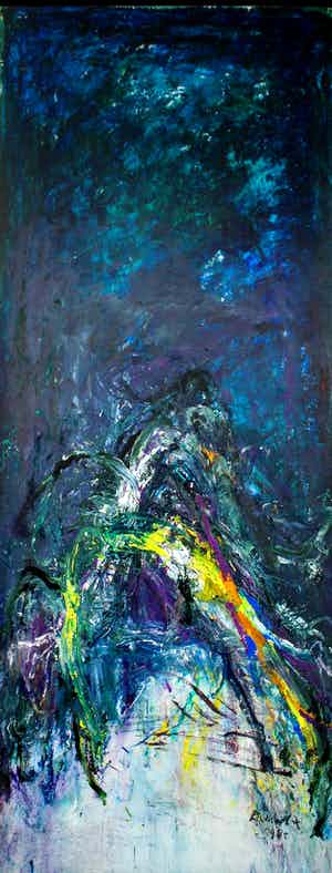 Karel Dierickx - Olieverf op papier op board: Exotische wandeling II - 1985(Zeer groot werk!!) verkocht voor € 1000!