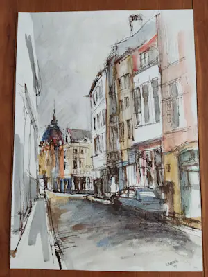 Roger Baeyens - Stadsgezicht - Aquarel kopen? Bied vanaf 1!