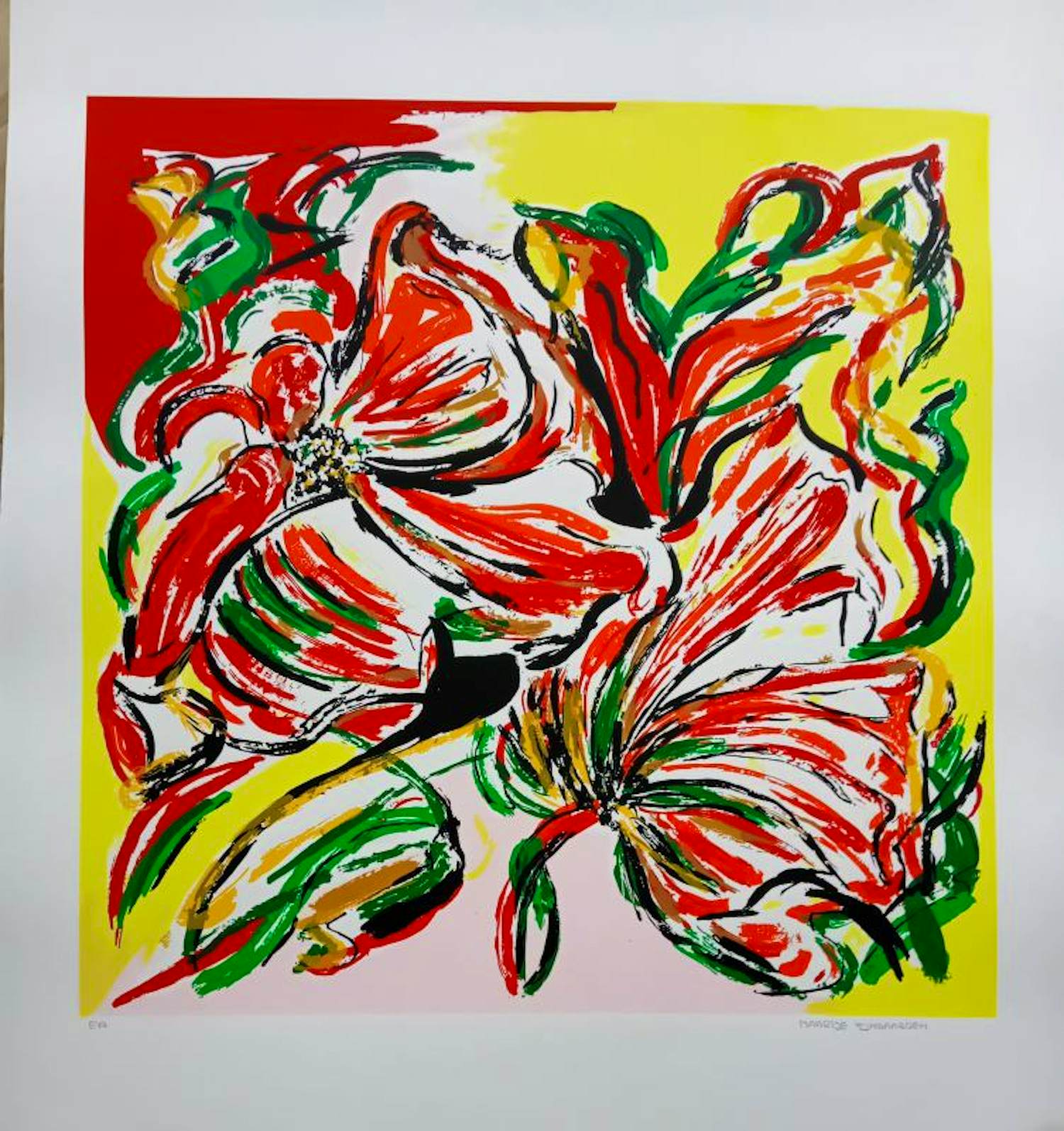 Maartje Wijngaarden - Kleurenzeefdruk FLOWERS YELLOW Handgesigneerd kopen? Bied vanaf 49!