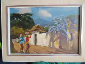 Sujatno Koempoel - Dorpsgezicht met Flamboyant verkocht voor € 180!