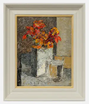 Alfred Lob - Ingelijste olieverf op board: Bloemstilleven kopen? Bied vanaf 299!