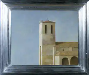 Koosje van Keulen - Olieverf op paneel, Zonder titel (Middeleeuws-mediteraans gebouw) - Ingelijst verkauft für € 500!