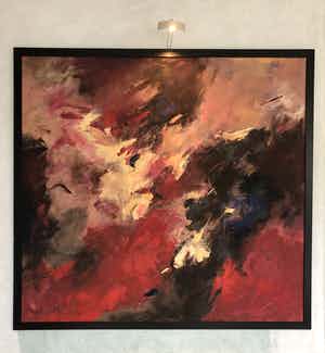 Charlotte Molenkamp - Denkbeeldig landschap rood verkocht voor € 2000!