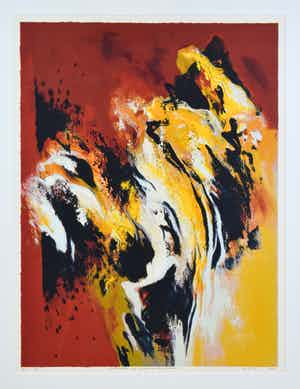 Mattie Schilders - Gele rotsen als wolken om een bergtop - Ingelijst - Groot verkocht voor € 50!