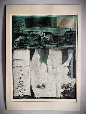 Ru van Rossem - G.I.N. Gallery 1982 - grote kleuren-Ets "TOMBE" - potloodgesigneerd kopen? Bied vanaf 45!