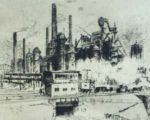 Anton Schutz - Ingelijste ets, Stadsgezicht – ca 1925 verkocht voor € 35!