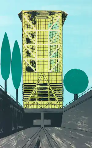 Ko Aarts - Zeefdruk, Gele toren verkauft für € 35!