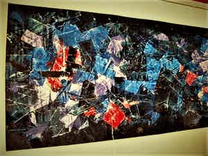 Niet of onleesbaar gesigneerd - Jaren 50 Abstract Expressionistische Collage "Red in Blue" GROOT! verkocht voor € 1!