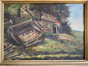 Frans Hoos - Landschap met schuur en praam kopen? Bied vanaf 50!