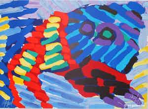 Karel Appel - Kleurenzeefdruk SEE ME RUNNING AGAIN Handgesigneerd. verkocht voor € 525!