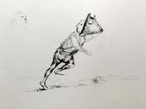 Han Mes - lithografie - 'Rennend kind met masker' - 1966 (Prent 190 verkocht voor € 70!