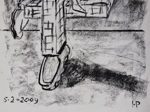 Hannes Postma - Grote in 2009 gemaakte houtskool tekening "la Muze" mooi ingelijst kopen? Bied vanaf 58!