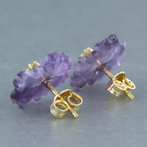 18k geel gouden oorknoppen met amethist en diamant 0.08 ct - F/G - VS/SI kopen? Bied vanaf 175!