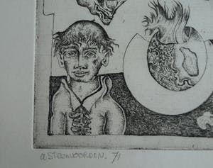 Ab Steenvoorden - Ets , Monument der Vissen – Surrealistische voorstelling, 1971 - 16½ x 41 cm kopen? Bied vanaf 1!